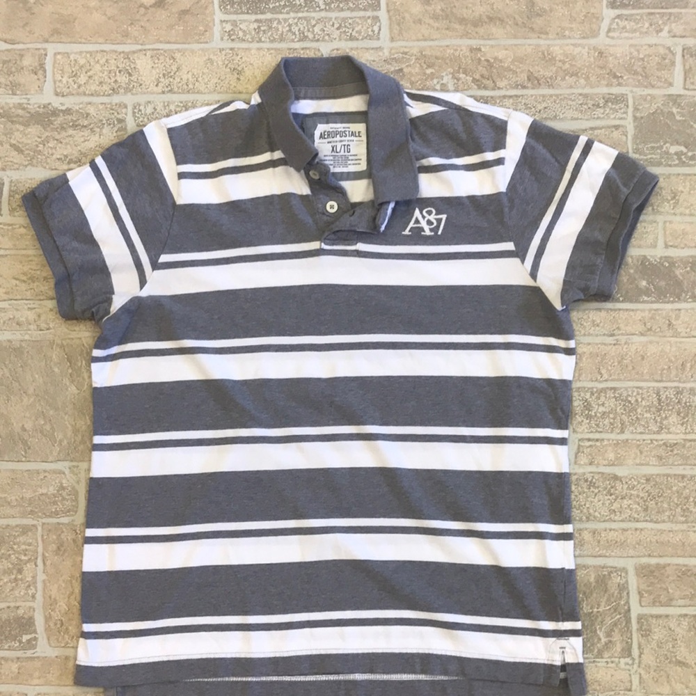 Mens Aeropostale gray and white striped polo